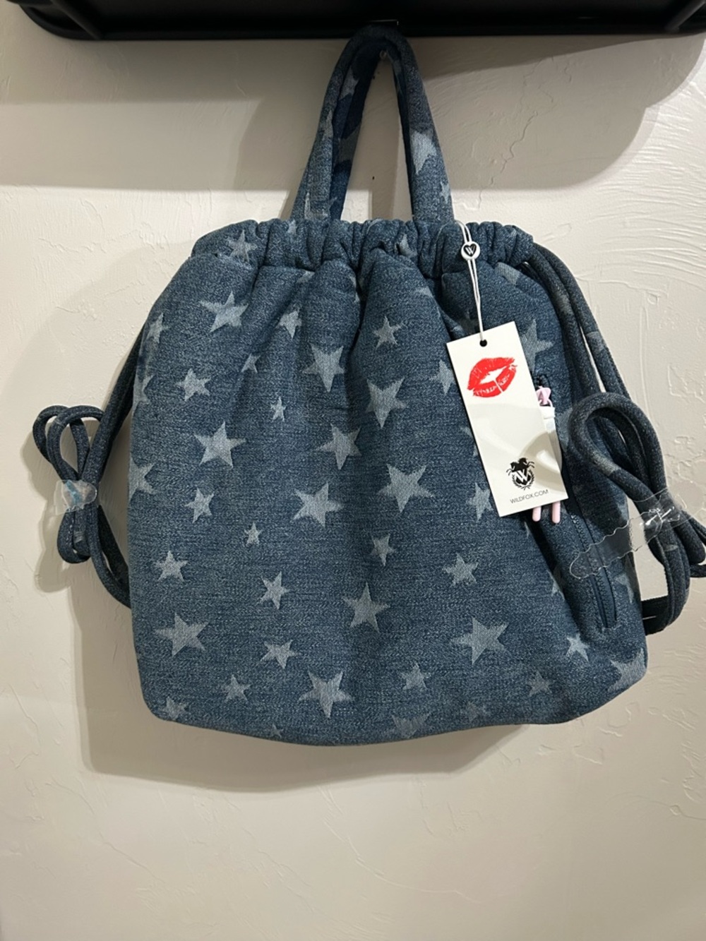 Wildfox Denim Star-Print Drawstring Backpack - Blue